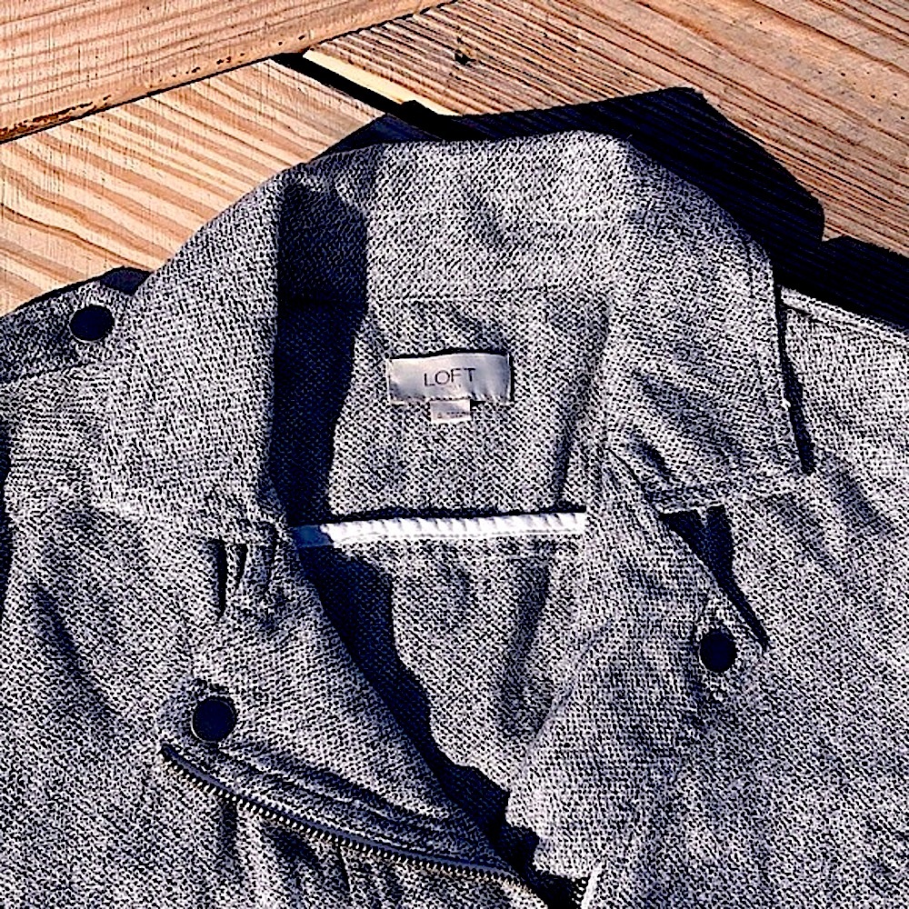 Loft Outlet Linen Blend Moto Jacket Light Gray/ Charcoal Marl Size Small - Picture 4 of 14
